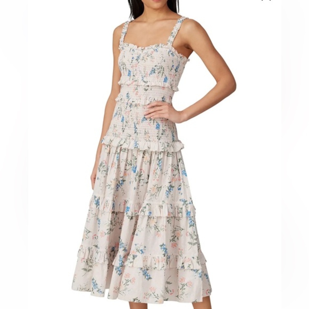 Saylor Althea pink floral smocked midi dress